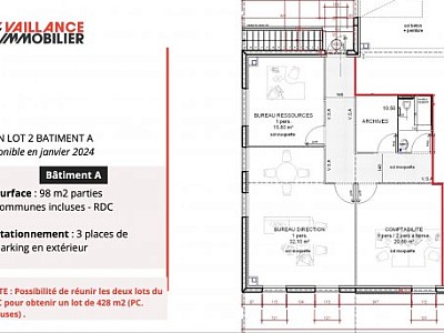 BUREAU A LOUER - ST PRIEST - 330 m2 divisibles  partir de 98 m2 - 130 € HC/m<sup>2</sup>/an